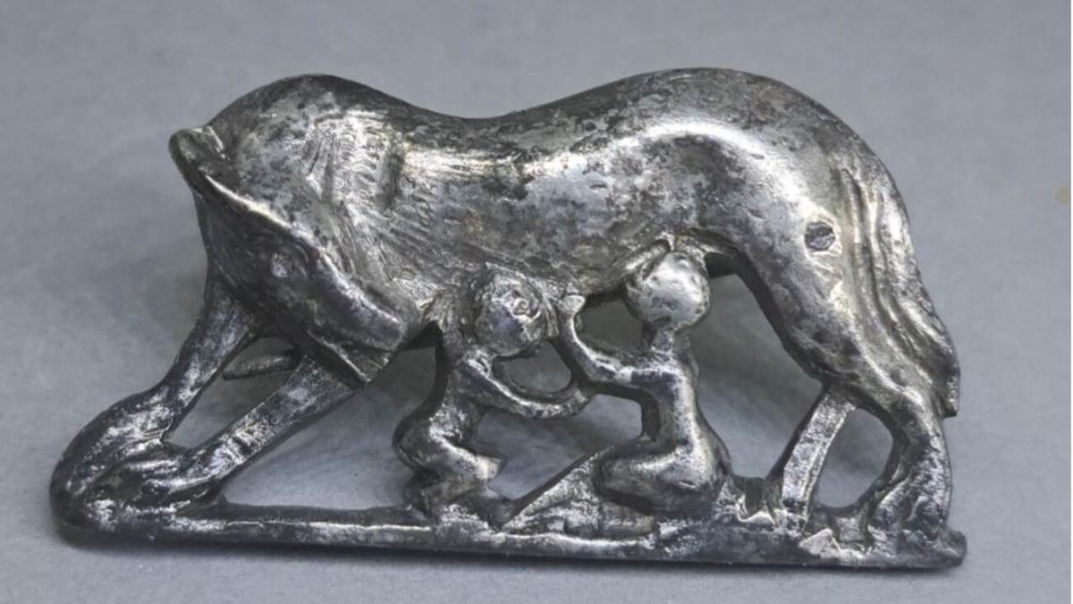 Unique silver brooch of a she-wolf nursing Romulus and Remus found in Valencia